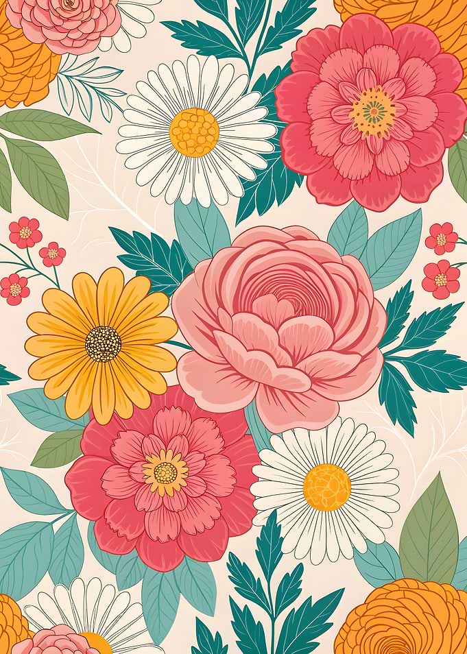 Floral Pattern with Roses and Daisies