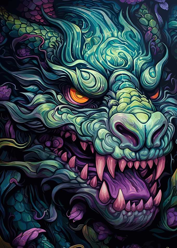 Detailed Dragon Head Illustration