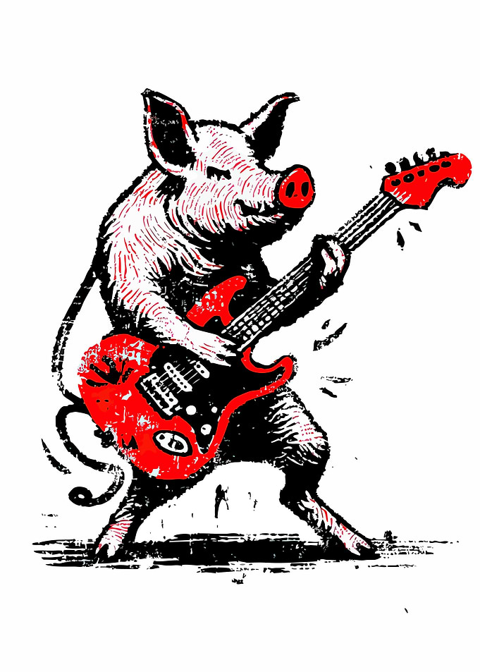 Pig playing electric guitar illustration