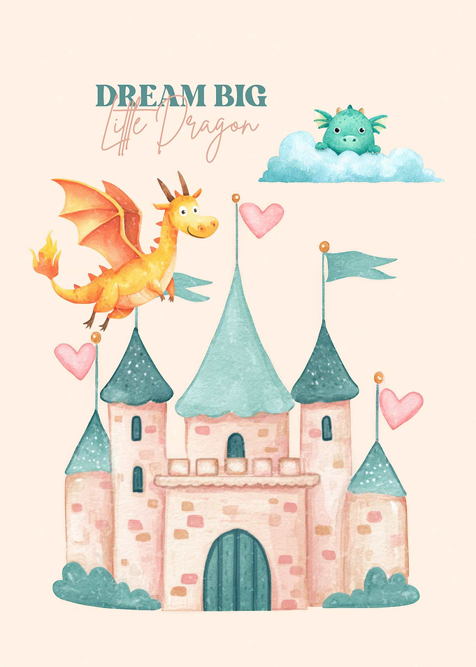 Dream Big Little Dragon Watercolor Art
