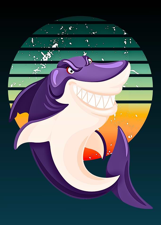 Cartoon Shark with Retro Background