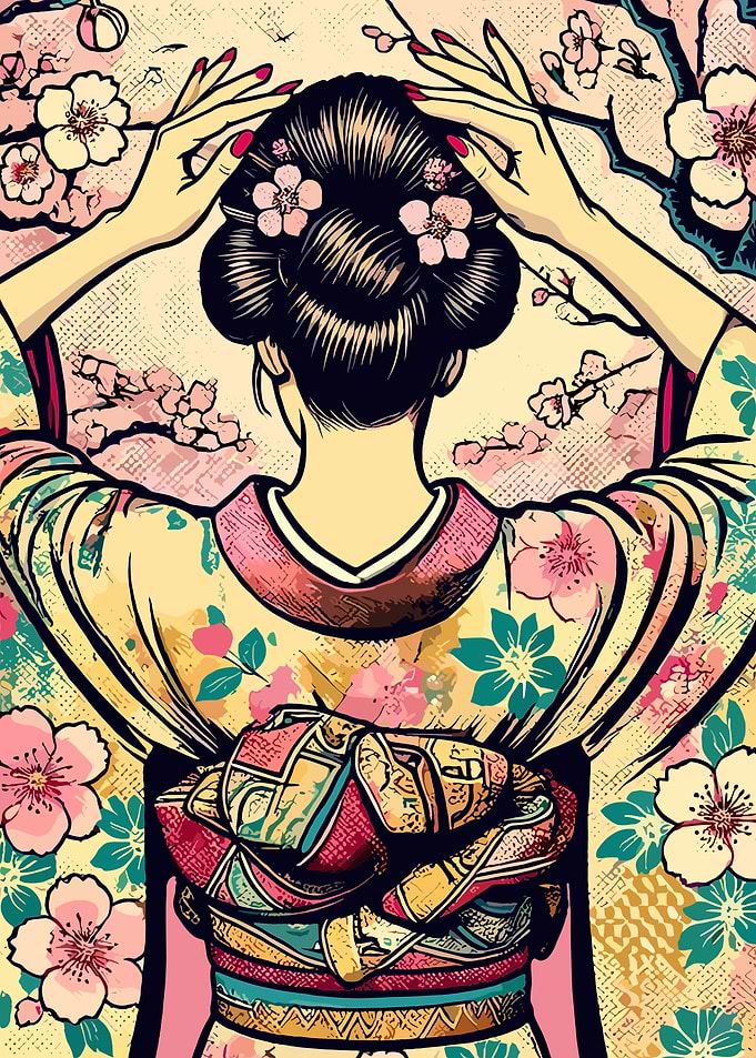 Geisha with Cherry Blossoms
