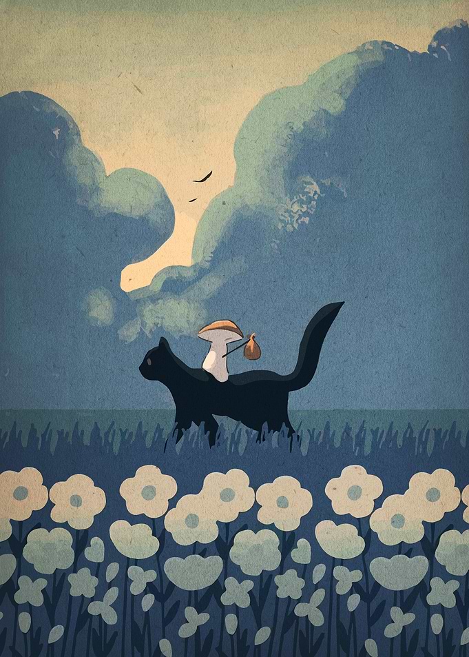 Black Cat and Mushroom Adventure