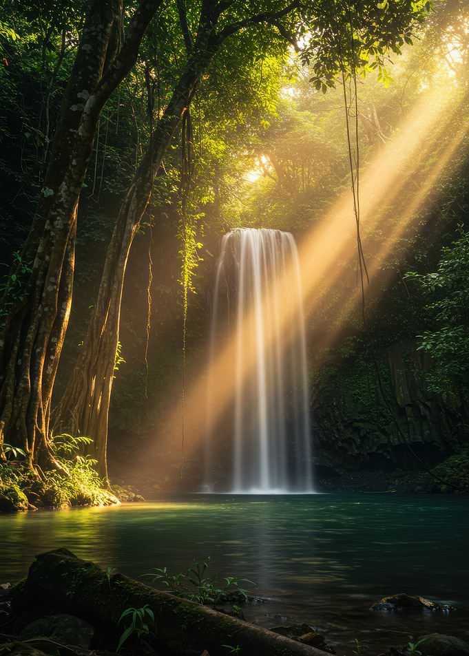 Serene Waterfall in Lush Forest