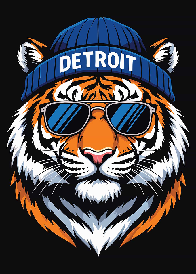 Detroit Tiger with Beanie and Sunglasses
