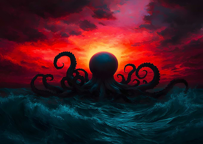 Giant Octopus Rising from the Sea