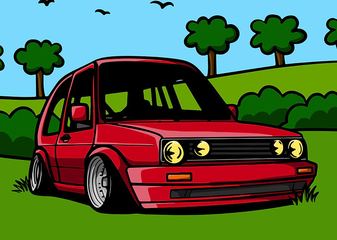 Red Classic Car Cartoon Illustration