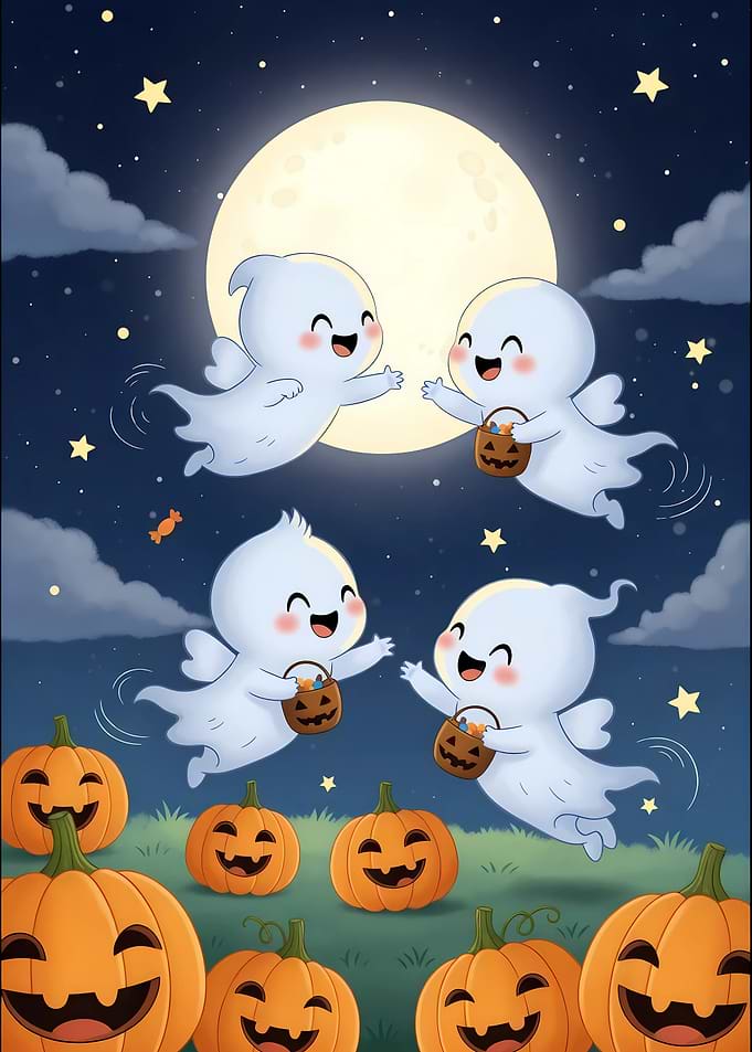 Cute Halloween Ghosts and Pumpkins