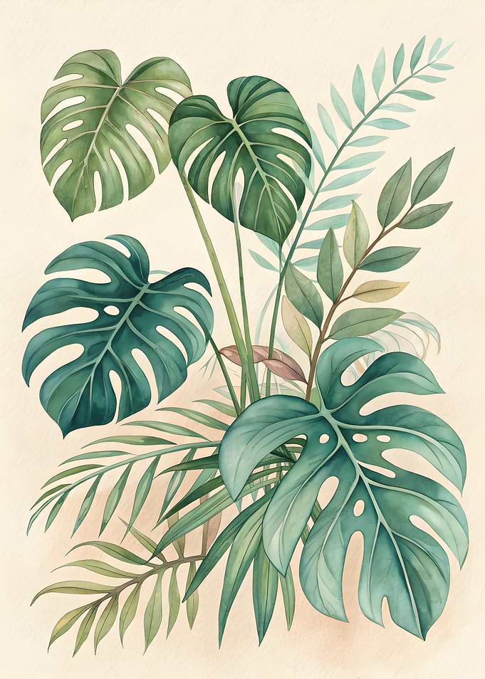 Watercolor Tropical Leaves Illustration