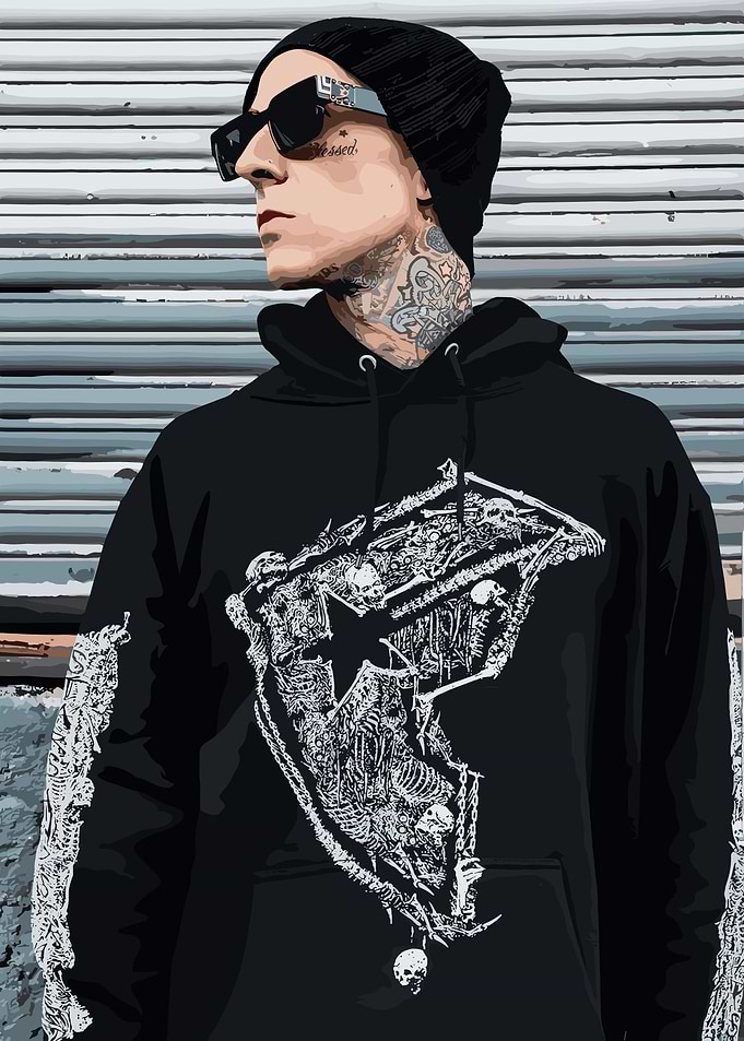 Travis Barker in Black Hoodie Illustration