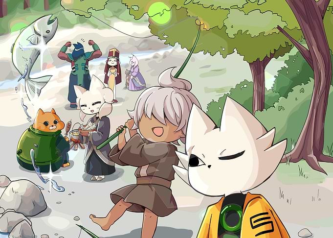 Game Characters Fishing by the River