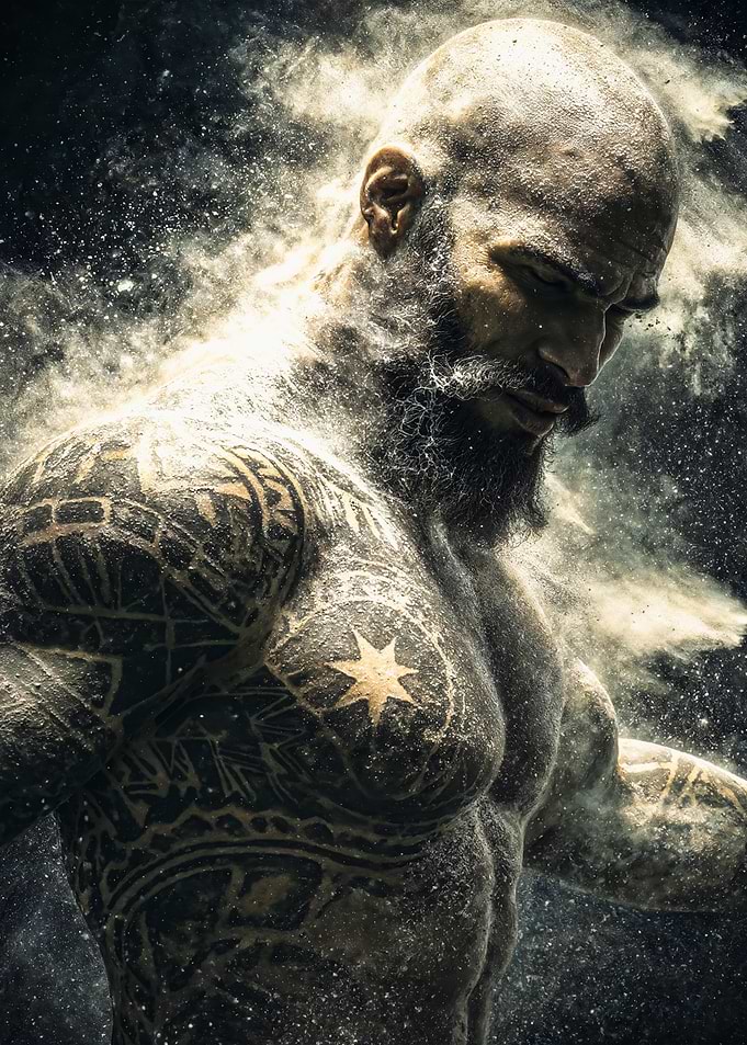 Tattooed Warrior with Dust