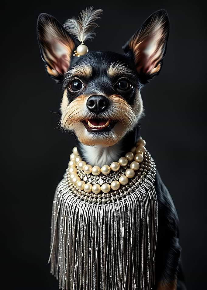 Glamorous Dog Portrait with Pearls