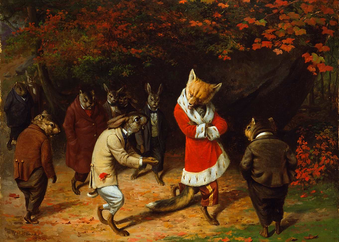 Anthropomorphic Animals in Forest Setting Painting
