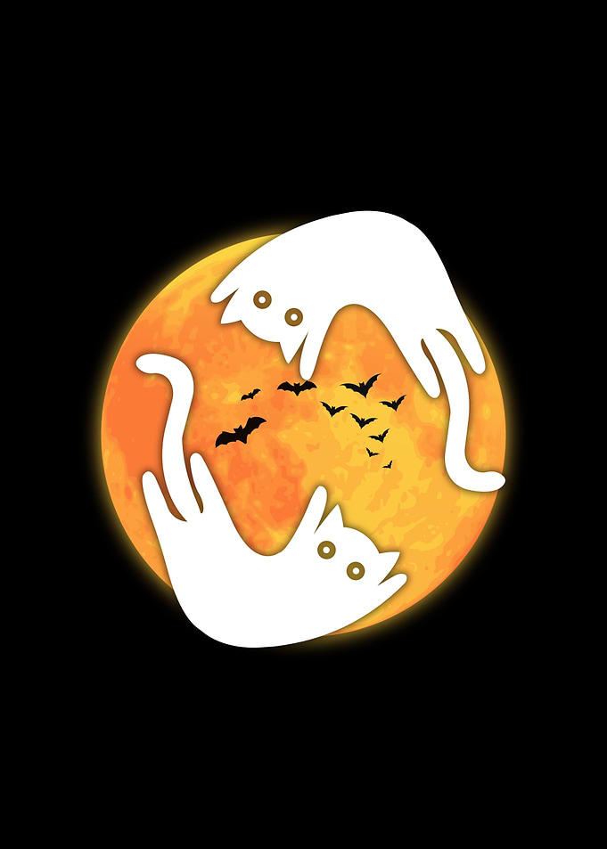 Halloween Cats and Moon Silhouette