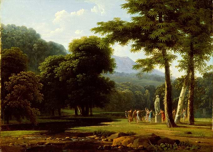 Classical Landscape with Figures and Statue