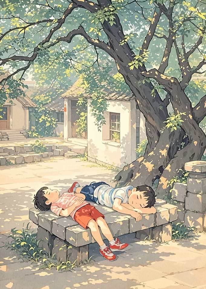 Children Sleeping Tree Summer