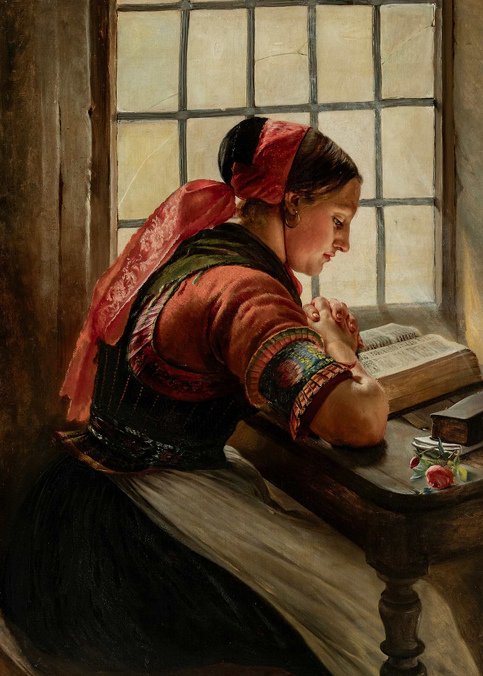 Woman Reading by Window, Oil Painting
