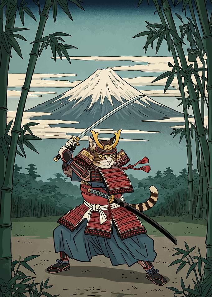 Samurai Cat Mount Fuji