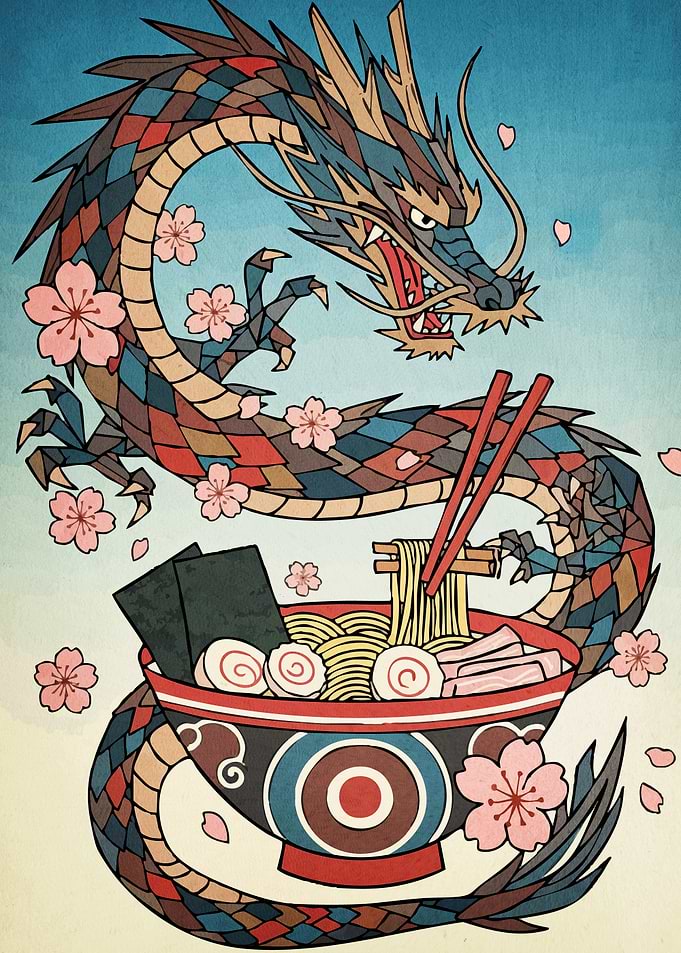 Dragon Ramen Bowl Cherry Blossoms