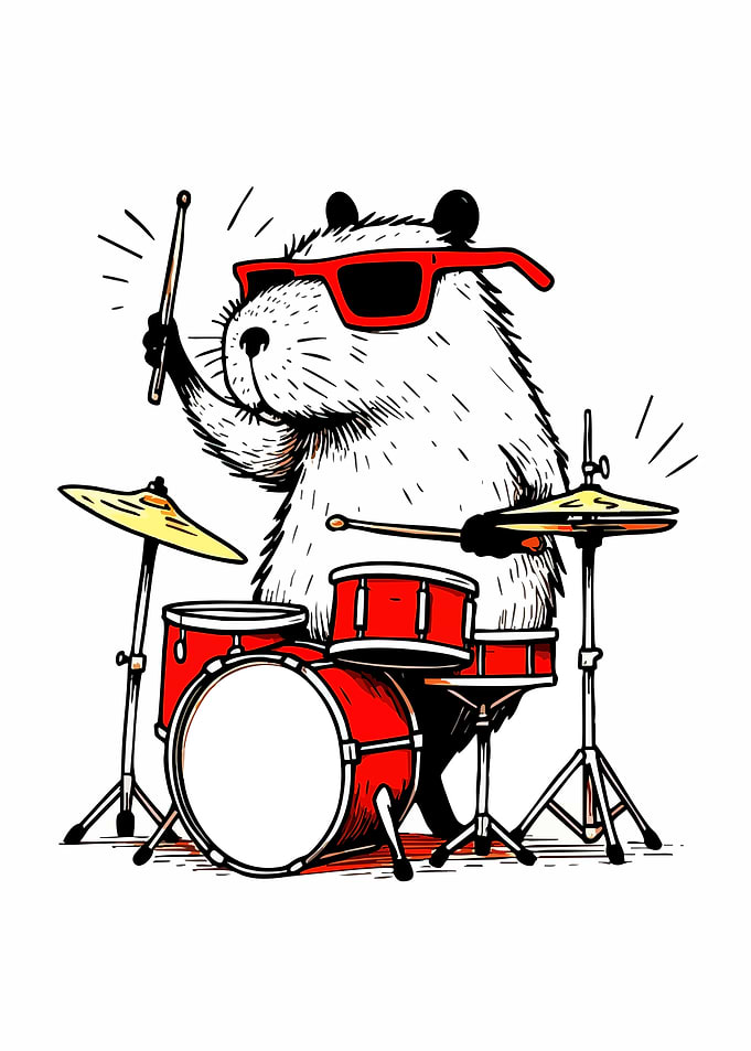Cool Capybara Drummer Cartoon Illustration