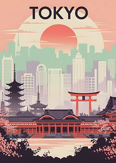 Tokyo Cityscape Art Deco Poster