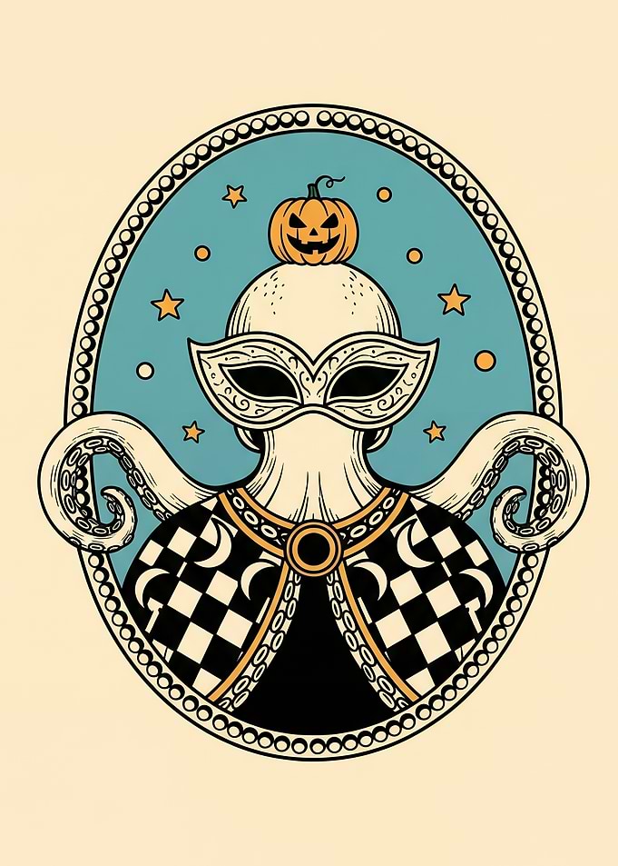 Masked Octopus Oracle with Pumpkin Crown