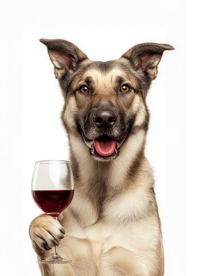 Chinook dog with Wine Glass