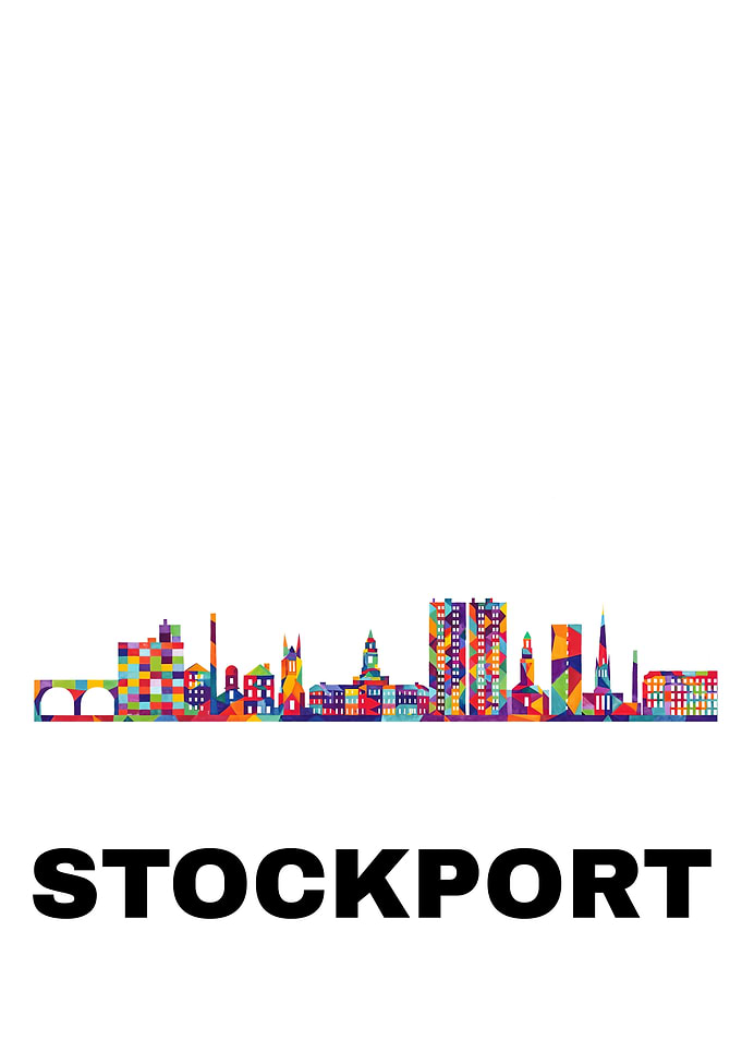 Stockport Skyline Colorful Illustration