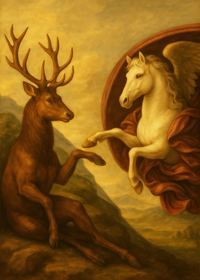 The Creation - Deer and Pegasus Parody Painting