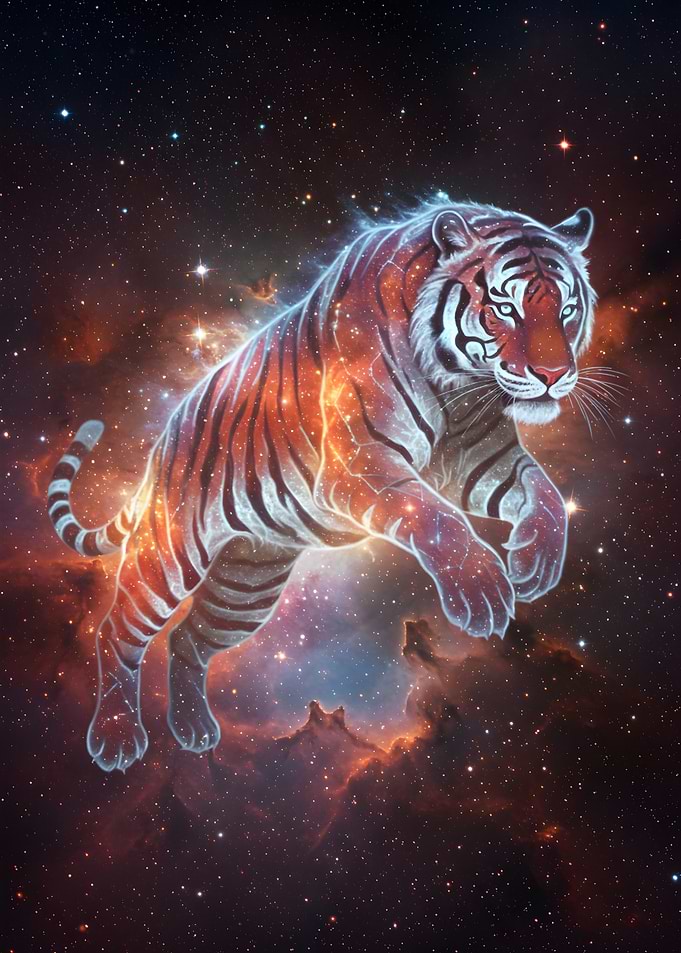 Cosmic Tiger Leaping Through Space
