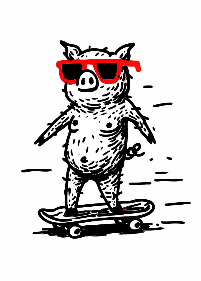 Cool Pig on Skateboard