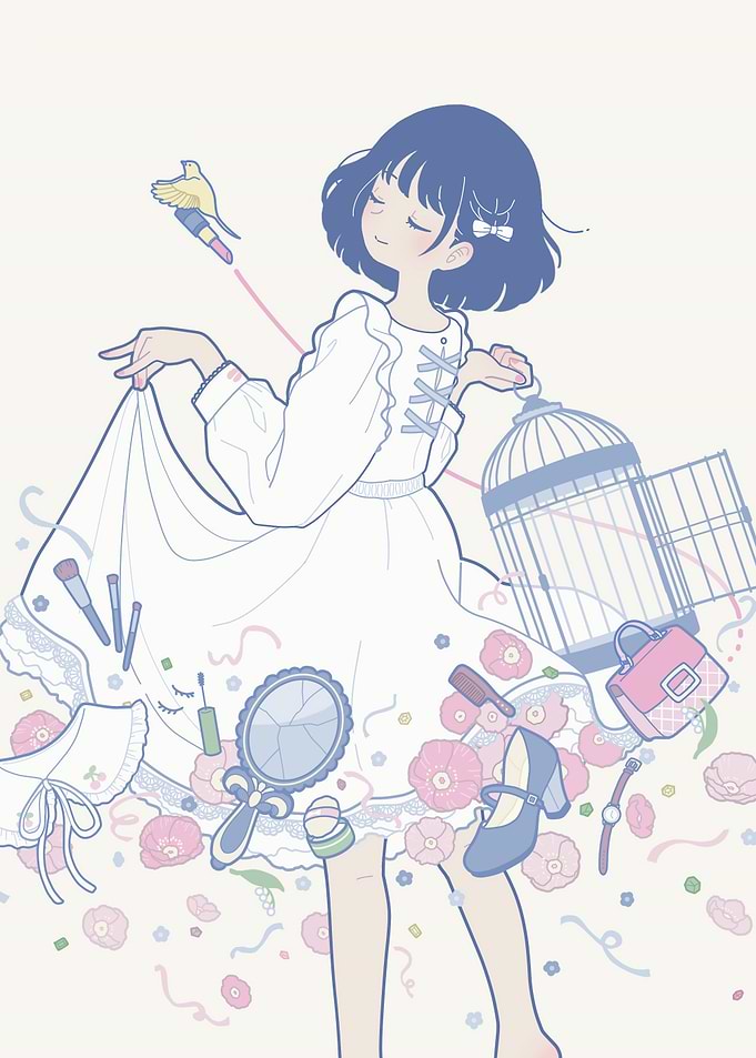 Dreamy Girl with Bird and Accessories