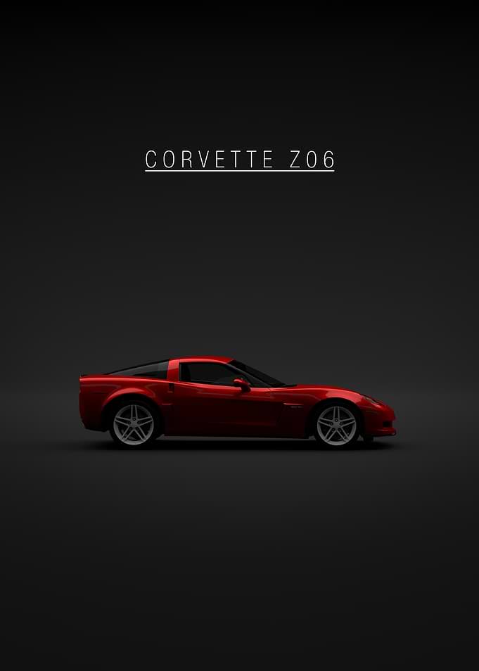 Red Corvette Z06 on Black Background