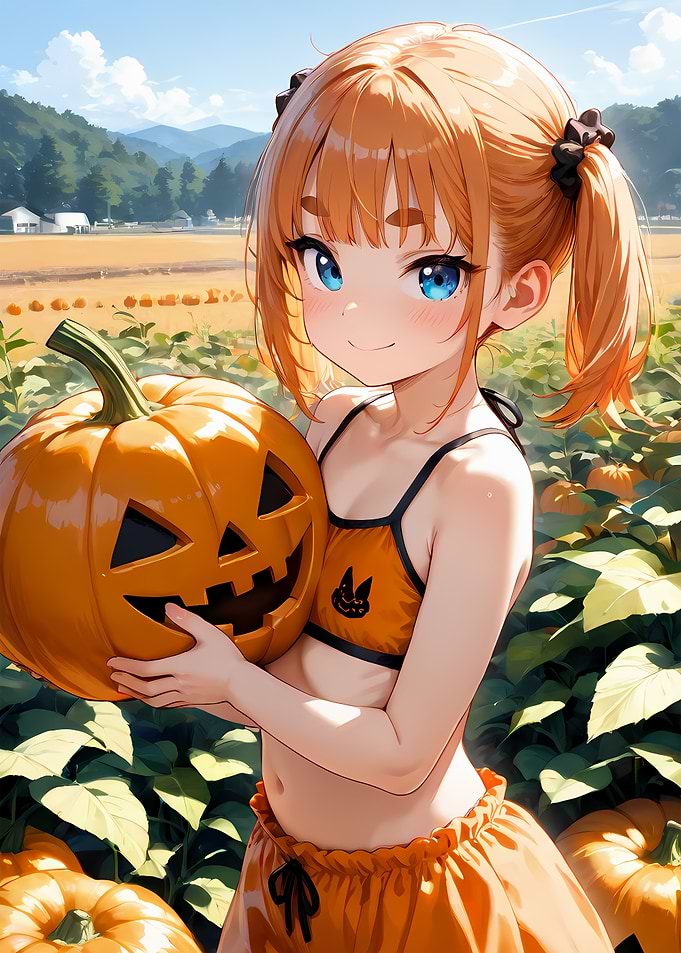 Anime Girl with Halloween Pumpkin