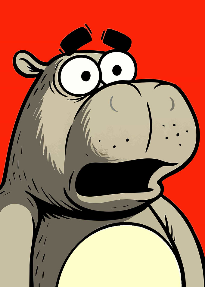 Cartoon Hippo with Surprised Expression