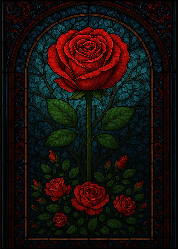 Stained Glass Red Rose Illustration