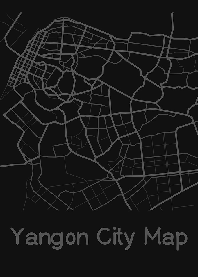 Yangon City Map Minimalist Dark