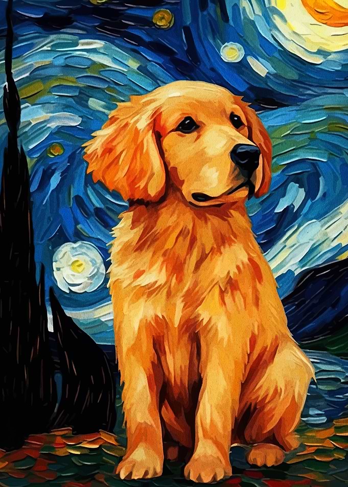 Golden Retriever in Starry Night Style