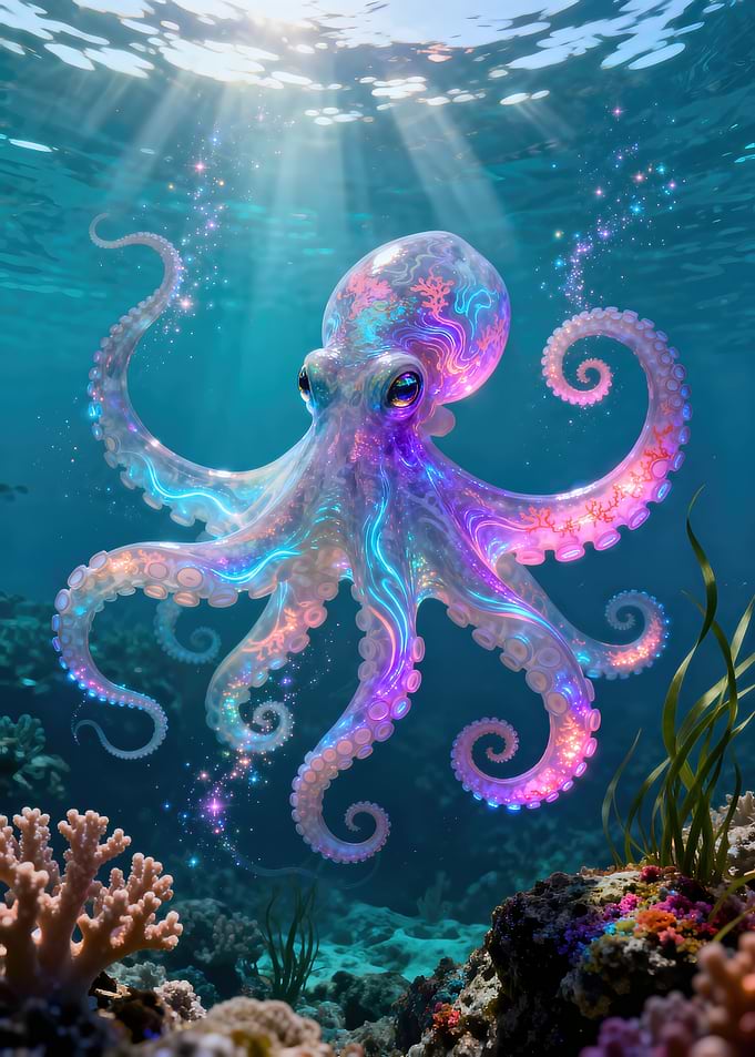 Iridescent Octopus in Ocean Scene