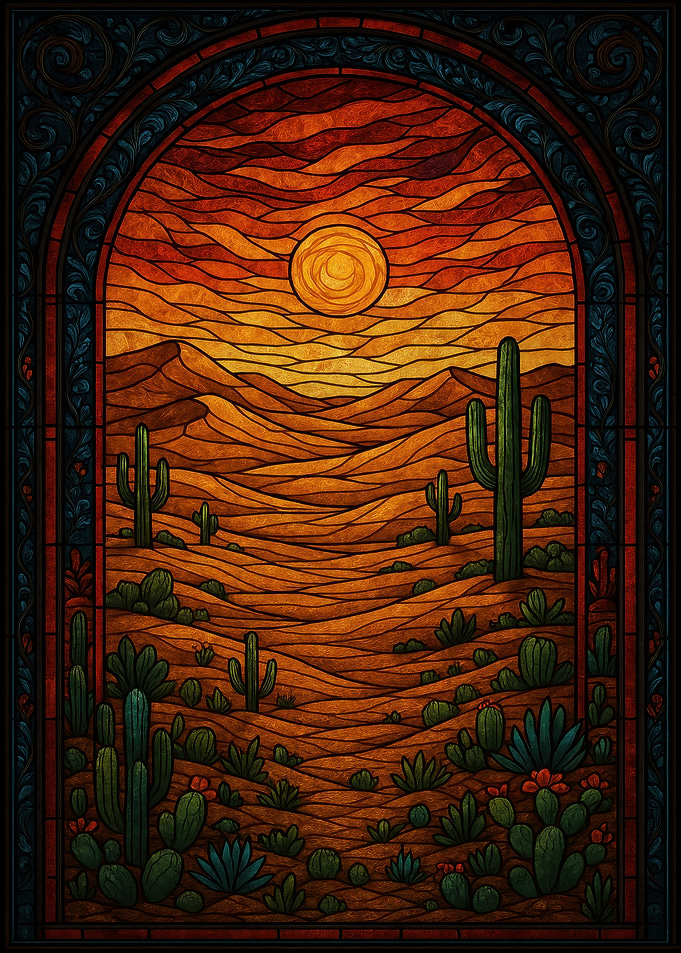 Stained Glass Desert Landscape