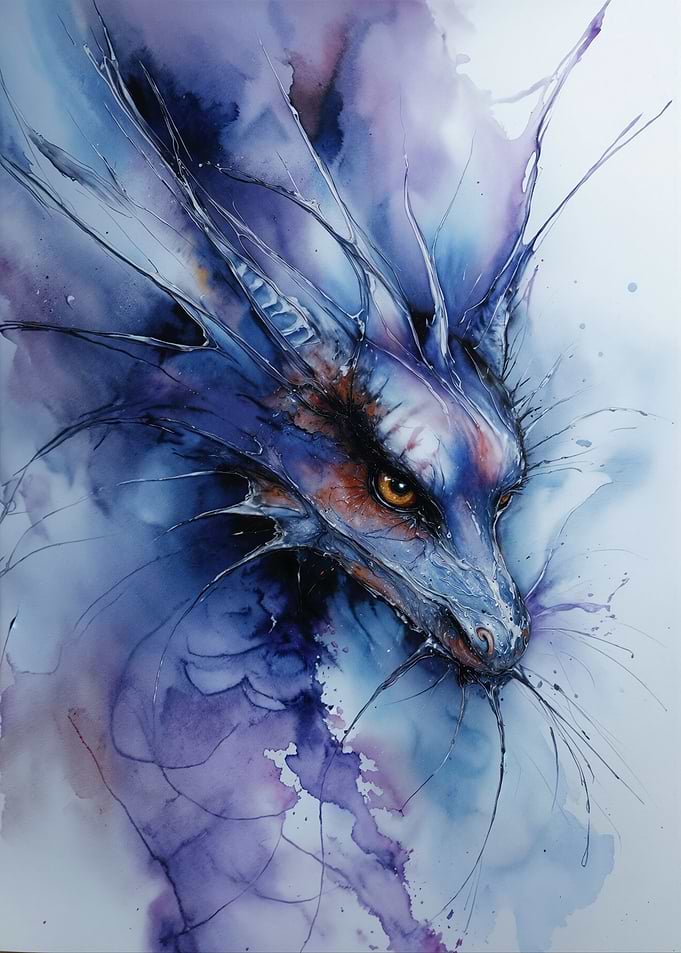Watercolor Dragon Head Portrait