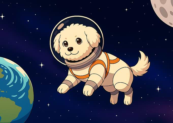 Astronaut Dog in Space Cartoon
