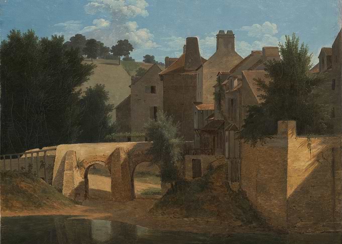 Old European Town with Bridge Painting