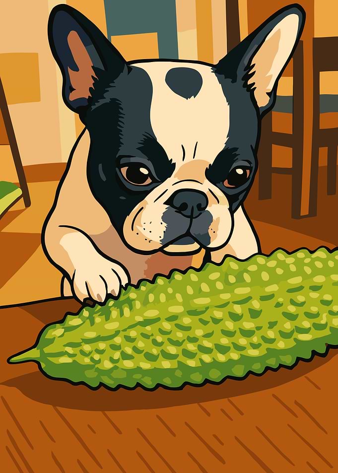 Dog with Bitter Melon Illustration
