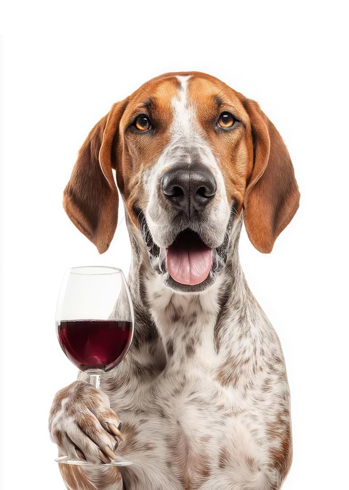 American English Coonhound with Wine Glass Portrait