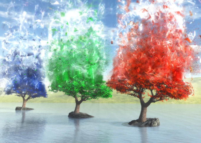 Colorful Trees in Water with Geometric Effects