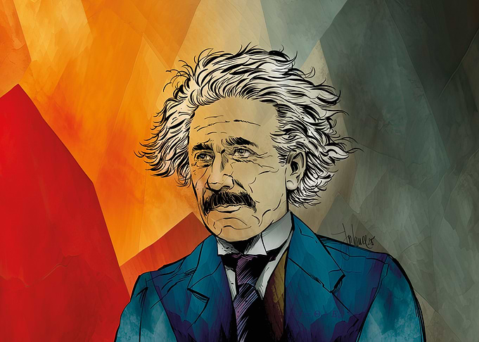 Albert Einstein Portrait with Abstract Background