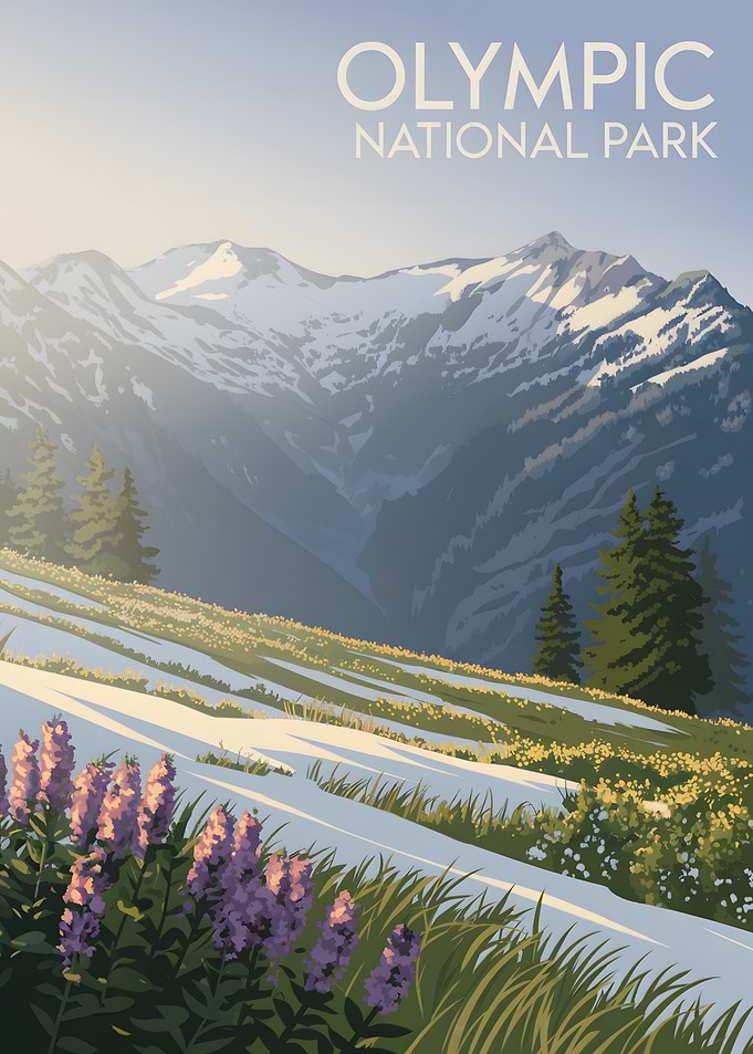 Olympic National Park Landscape Illustration