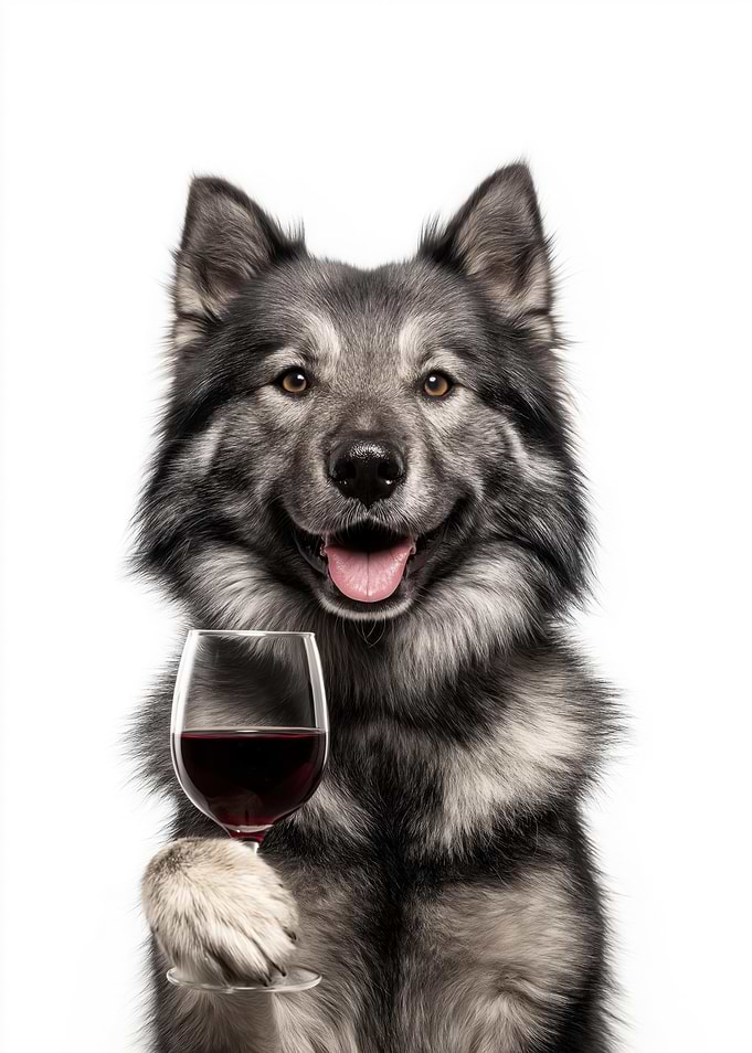 Norwegian Buhund dog with Wine Glass Portrait